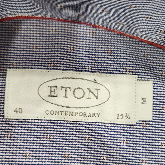 Eton Shirt Mens M 39 15.3/4 Blue Button Up Harrogate Contemporary Long Sleeve - Picture 5 of 12